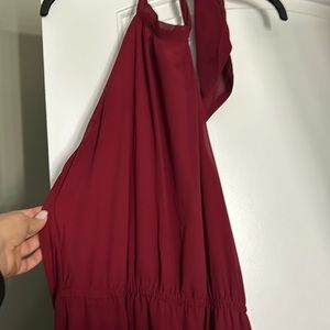 Maroon halter top tiered long maxi dress